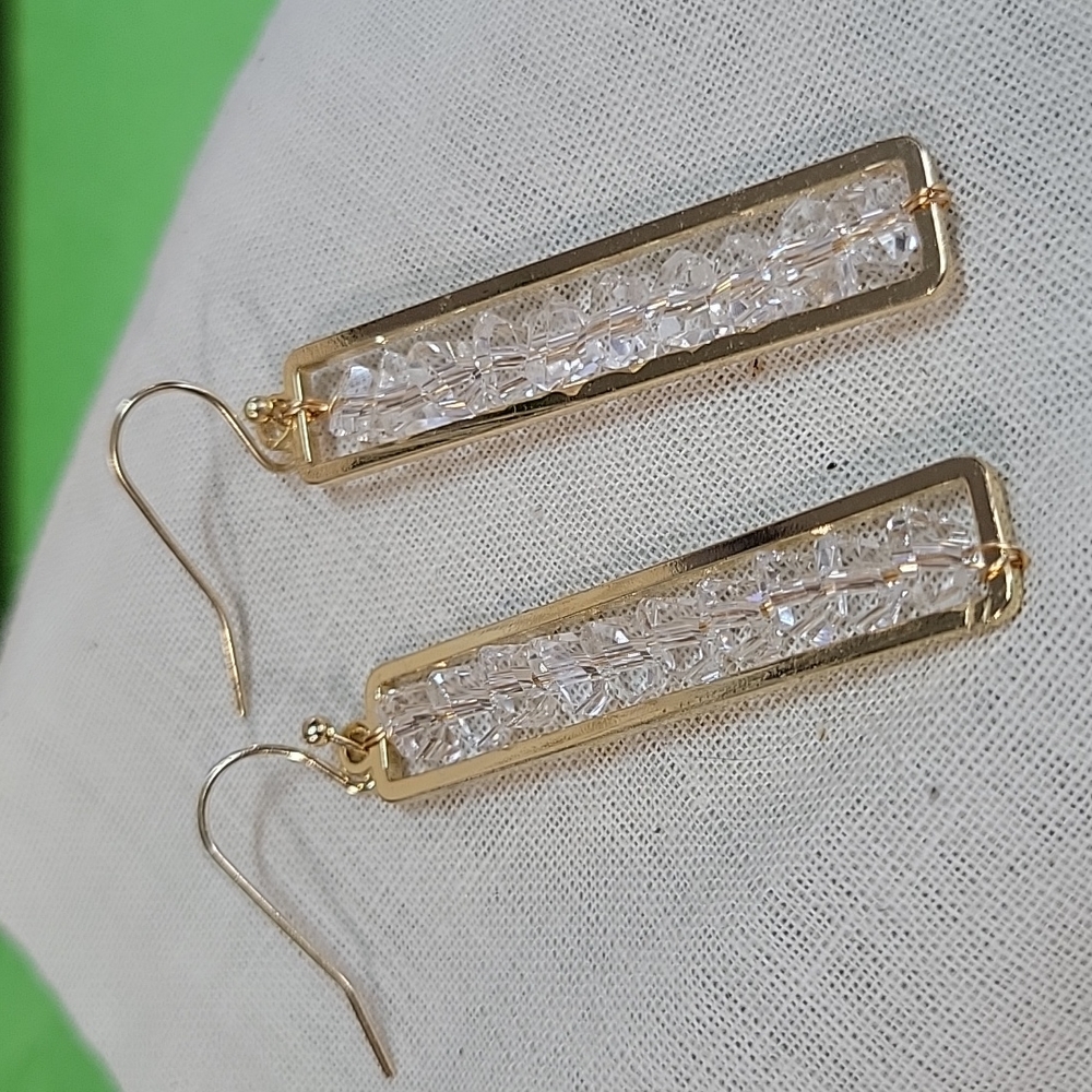 Stacked Sparkle Gold Framed Drop Earrings, lightweight - Picture 9 of 9